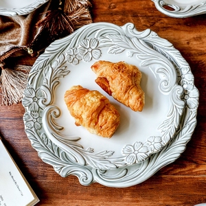 Vaisselle en céramique vintage avec motif floral en relief pour dessert, petit déjeuner, maison et hôtel - Product Image 2