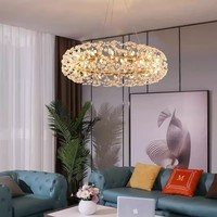 Lustre moderne en cristal de luxe nordique, design anneau doré, luminaire suspendu pour villa, hôtel, salon