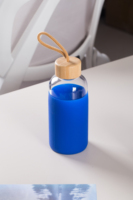 Carafe à bouteille d'eau en verre borosilicaté de 500ml avec couvercle en bambou et manchon en silicone pour le camping comprenant une tasse à boisson chauffante