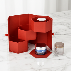 <b>Red</b> Hexagonal Multi Layer Gift <b>Box</b> With Ribbon Handle For Skincare Cosmetic Storage - Product Image 3