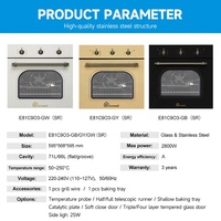 Four électrique encastrable haute efficacité 220V, panneau en verre noir, blanc et or, 66L, 71L, 9 fonctions de cuisson