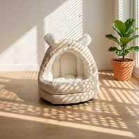 Lit pour chat en velours hollandais semi-fermé avec oreilles de lapin, lavable, fermeture éclair, nid pour animaux de compagnie