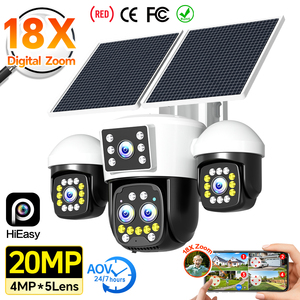Caméra de sécurité CCTV sans fil extérieure 4G à faible consommation d'énergie, enregistrement 24/7, caméra PTZ solaire 20MP, <span class=keywords><strong>zoom</strong></span> 18X, 5 objectifs, 4 écrans - Product Image 1