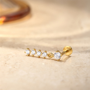 Pendientes de Plata de Ley S925 con Baño de Oro de 18K, Pequeños, con Borlas de Circonitas 5A, Cadena de Flecos, Parte Trasera Plana, Calibre 16G, para Perforaciones de Cartílago - Product Image 2