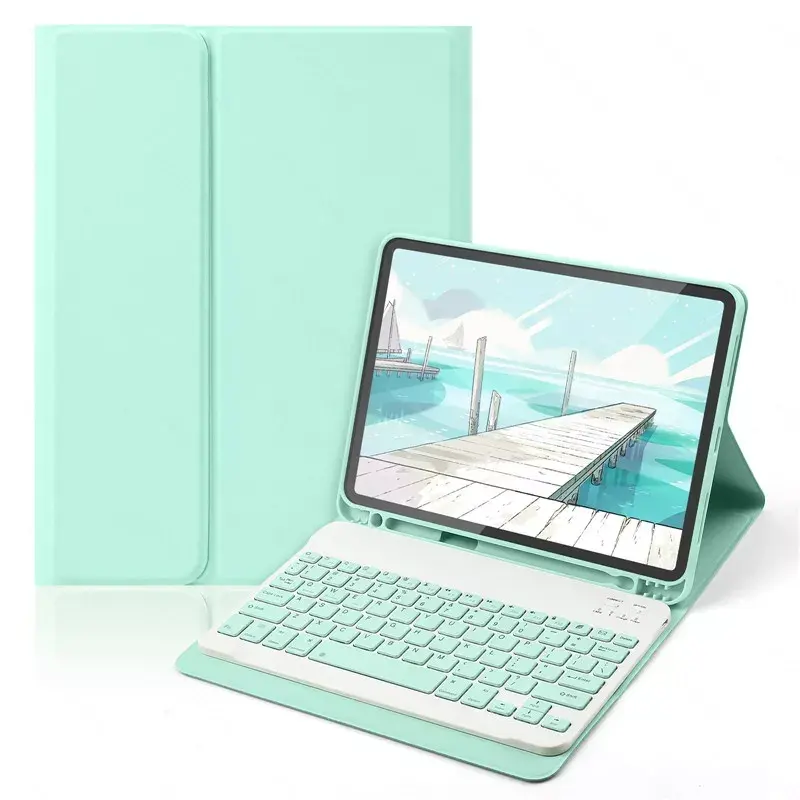 Renkli tam koruyucu Dropshipping yap-kalem tepsi kablosuz BT iPad hava 2 için klavye ile manyetik Stand deri kılıf