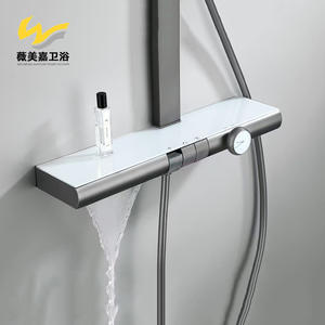 Ensemble de douche mural à trois niveaux chaud/froid de couleur gunmetal Vimijia, technologie à pression d'air, rangement de salle de bain - Product Image 3