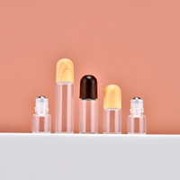 Flacons roll-on miniatures en verre transparent de 1 ml, 2 ml, 3 ml, 5 ml pour sérum, huile essentielle, soins de la peau, cosmétiques, avec bouchon en plastique imitation bois
