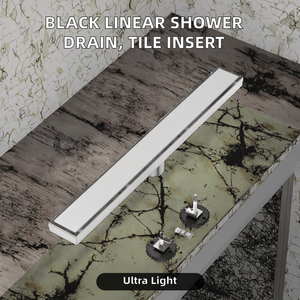 AISI 304 モダンホテル用リニアシャワードレインストレーナー ブラック 2-in-1 タイルインサートパネル 調整可能な脚 軽量 長方形 - Product Image 2