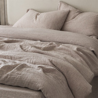 Ensemble de draps de literie de couleur unie de Style japonais 100% lin de coton lavé comme texturé respirant Durable doux confortable-respirant