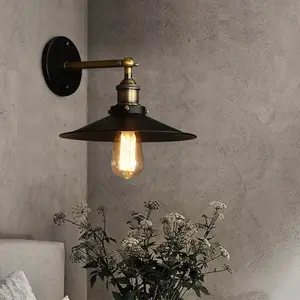 Iron Cone Wall Light American Style Metal Antique Brass Single Head Adjustable Industrial Vintage Retro LED Round E27 Wall Lamp