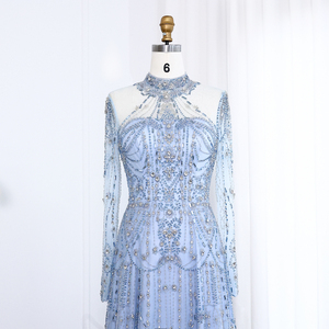Sharon ha detto SS587 abito <span class=keywords><strong>da</strong></span> sera di lusso blu a <span class=keywords><strong>maniche</strong></span> <span class=keywords><strong>lunghe</strong></span> a collo alto Dubai donna festa di nozze arabe <span class=keywords><strong>abiti</strong></span> formali musulmani - Product Image 3