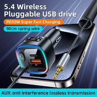 Pemancar FM tanpa kabel mobil, adaptor daya 30W, pemutar MP3, pengisi daya mobil USB ganda, pengisian cepat PD, tahan api, pemancar FM