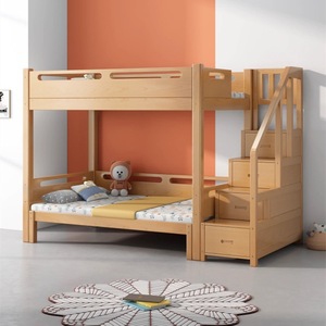 Cama <span class=keywords><strong>infantil</strong></span> de madera maciza debajo de la cama de madre e hijo, <span class=keywords><strong>litera</strong></span>, cama doble minimalista moderna con <span class=keywords><strong>cajones</strong></span> y escalones - Product Image 1