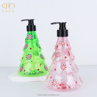 Bouteille vide de 480 ml en PET avec pompe pour savon liquide, gel douche, produits de soin, shampoing, désinfectant pour les mains, emballage Boston, bouteille en forme de sapin de Noël
