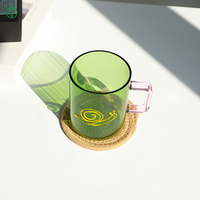 Tasse à thé Matcha de ménage peinte à la main créative et simple à rayures tasse à café en verre borosilicate avec poignée