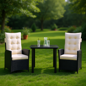 Conjunto de Comedor de Jardín de 3 Piezas, Ratán Sintético Negro, Fundas Extraíbles, Muebles de Exterior, Diseño Contemporáneo - Product Image 2