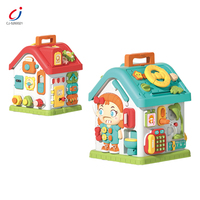 Jouets éducatifs Montessori Chengji, centre d'activités pour les tout-petits, cube d'activités électrique pour bébé en forme de maison à six côtés, coloré, avec lumière et musique