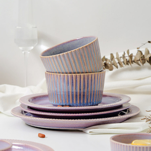Juego de cena de cerámica púrpura para el hogar creativo nórdico, plato de cena de porcelana, juego de cuencos para Cena - Product Image 2