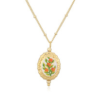 Collier ovale floral émaillé couleur vintage français, chaîne de clavicule artistique de niche avec fermoir mousqueton tulipe cerise pour femme