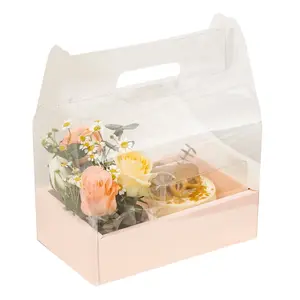 OEM Día de San Valentín pastel de flores cajas todo en uno reciclable portátil transparente de plástico para hornear caja de paquete de flores