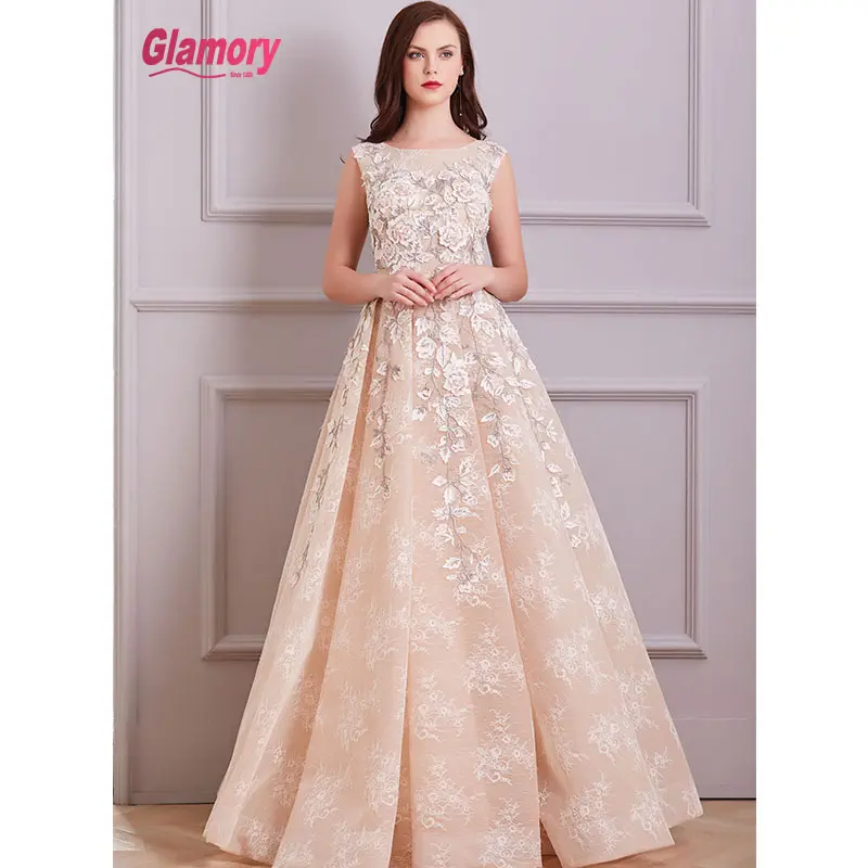 Licht Rosa Heißer Verkauf Sleeveless Prom Spitze Bestickt Applique kleider Arabischen Designer Abendkleid