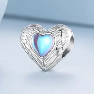 Yeni 925 gümüş aytaşı Guardian kalp boncuklu tüy kanat doku duygu aşk tüy bilezik boncuk