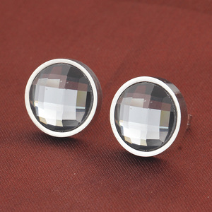 <b>Stud</b> <b>Earrings</b> 14mm Faceted Round Glass Bezel Setting Stainless Steel White And Gray Geometric Fashion Minimalist For Women - Product Image 3