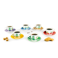 Ensemble de 6 tasses à expresso modernes multicolores en porcelaine durable avec soucoupes 9 cl (3 fl oz) Cactus par Excelsa Decal