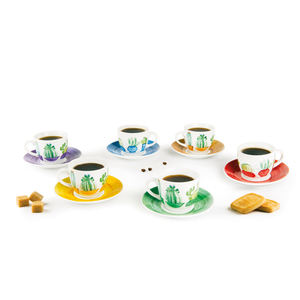 Ensemble Excelsa de 6 tasses à café en céramique multicolores en forme de cactus, compatibles lave-vaisselle, avec soucoupes et tasses à thé - Product Image 1
