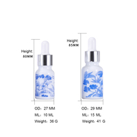 Flacon compte-gouttes en verre blanc en porcelaine de forme plate LanJing 100 ml avec compte-gouttes en aluminium bleu et blanc pour diffuseur