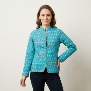 Indian Cotton <b>Quilted</b> Winter <b>Jacket</b> Bohemian Women's Coat Handmade Button <b>Pattern</b> Reversible Unisex Short 3/4 Sleeve Print Color - Product Image 1