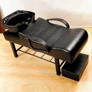 Lavacabezas semirreclinable para peluquería con pedales, sillón de lavado de cabello con función de enjuague de agua - Product Image 6