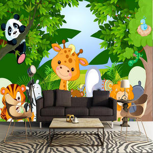 Papier peint personnalisé <span class=keywords><strong>de</strong></span> dessin animé <span class=keywords><strong>Lion</strong></span> Éléphant Singe Animal Enfants Décoration murale 3D à coller Décoration murale <span class=keywords><strong>de</strong></span> chambre d'enfant Autocollant mural - Product Image 1