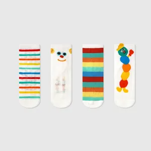 4 paires de chaussettes pour filles Motif de chenille mignonne de dessin animé Chaussettes rayées confortables et respirantes pour garçons et enfants - Product Image 2