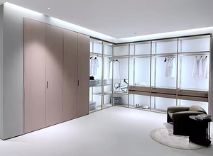<span class=keywords><strong>Armoire</strong></span> murale contemporaine élégante - Dressing sur mesure en bois foncé avec éclairage LED intelligent pour maison de luxe - Product Image 4