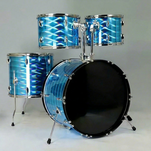 Suministro Directo de Fábrica TEAMO Kit Completo de 5 Tambores y 2 Platillos, Herrajes Metálicos Estables, Carcasa Azul Brillante, Batería Acústica para Práctica de Banda - Product Image 1