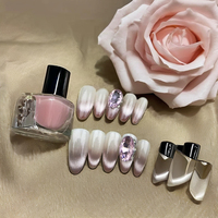 Uñas en forma de almendra estilo francés hechas a mano ABS de alta calidad reutilizables y fáciles de aplicar