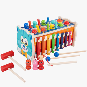 Jouet multifonctionnel en bois pour bébé : Xylophone à marteler, jeu de pêche pour enfants, améliore la coordination œil-main des tout-petits - Product Image 1