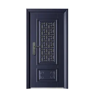 Doors Wrought Iron Main Entrance French Steel Security Door,grill Window Metal Exterior Firerated Steel Simple Swing Modern