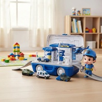 Ensemble de jeu portable pour véhicule avec étui de transport : Police/Ingénierie/Pompier/Armée, Jouet de station-service pour jeu d'imitation avec boîte de rangement pour voitures