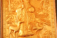 Décoration Murale Dorée en Relief, Tableau Mural Encadré, Applique Murale Intérieure, Peinture Murale, Décoration Murale