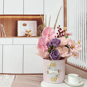 Disposizione floreale in stile secchio e giardino artificiale colorato fatto a mano per feste e regali di nozze - Product Image 3