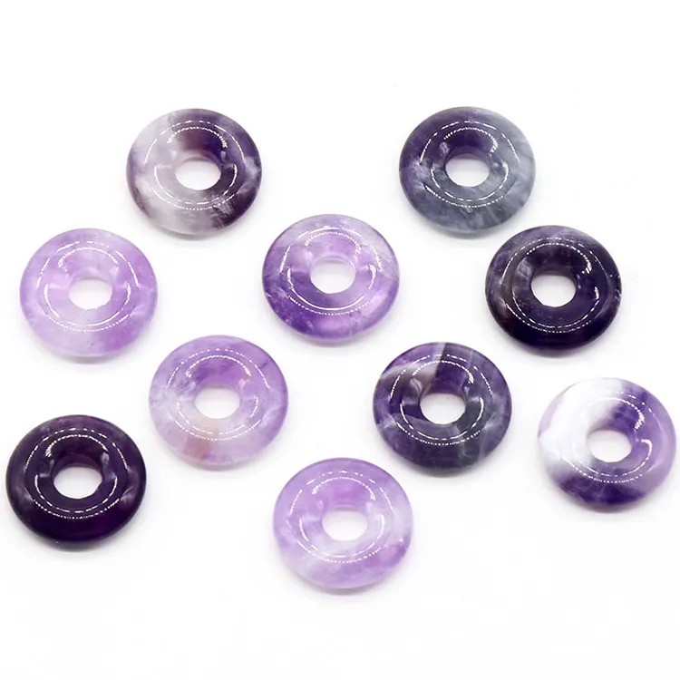 Energy Healing 18mm Natural Crystal Agate Crystal Stone Pendant Large Hole Circle DIY Jewelry Crystal Gem Necklace Accessories