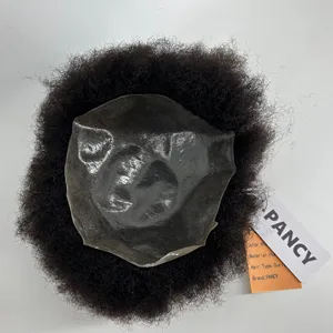 Perruque pour hommes noirs, perruque de cheveux humains Afro crépus bouclés mono PU base de dentelle toupet système d'unité de remplacement