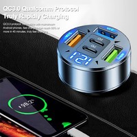 Cargador de Coche de 250W con 5 Puertos, Carga Rápida PD QC3.0, Adaptador de Cargador de Teléfono USB C para Coche con Indicador de Voltaje para iPhone, Samsung, Huawei, Xiaomi