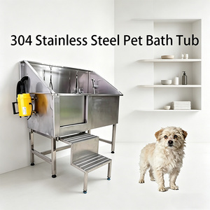 EUR PET Premium Bac de toilettage pour animaux de compagnie en acier inoxydable 304 avec sèche-cheveux intégré et marchepied, anti-colmatage, pour salon de toilettage - Product Image 1
