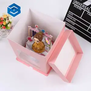 定制印刷透明蛋糕盒聚氯乙烯窗豪华圣诞婚礼节日包装蛋糕盒高