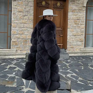 도매 겨울 두꺼운 100 긴 여우 모피 코트 플러스 크기 블랙 푹신한 모피 재킷 여성용