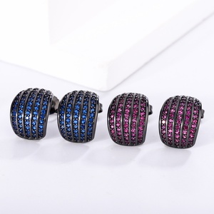 Fashion Jewelry Eco-friendly Copper Black Gold Plated Anti Tarnish Micro Pave 8*8mm Red Zircon Black <b>Stud</b> <b>Earrings</b> for Women - Product Image 3