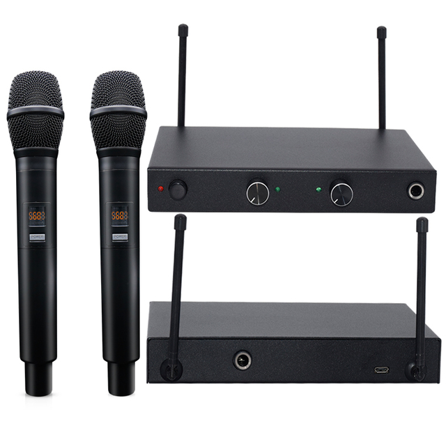 UHF Dual Channel Wireless Microphone System for Home Karaoke, Meeting, Party, Church, DJ